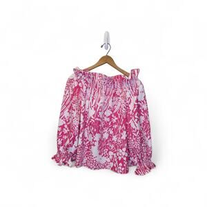 Tuckernuck Pink White Wildflower Marguerite Off Shoulder Ruffle Top Size Large